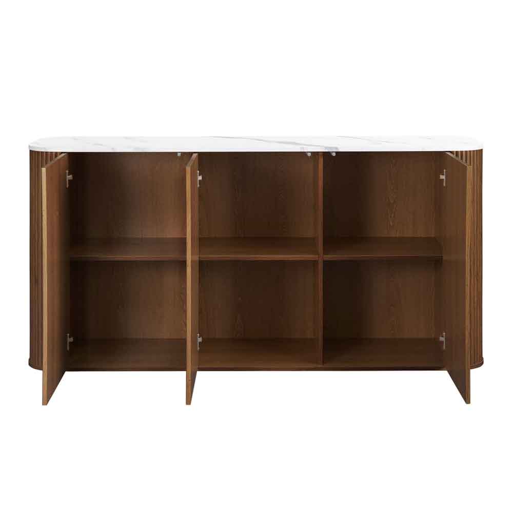 Ratro White Marble Effect Top Sideboard with Walnut Wooden Base