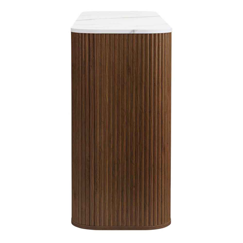 Ratro White Marble Effect Top Sideboard with Walnut Wooden Base