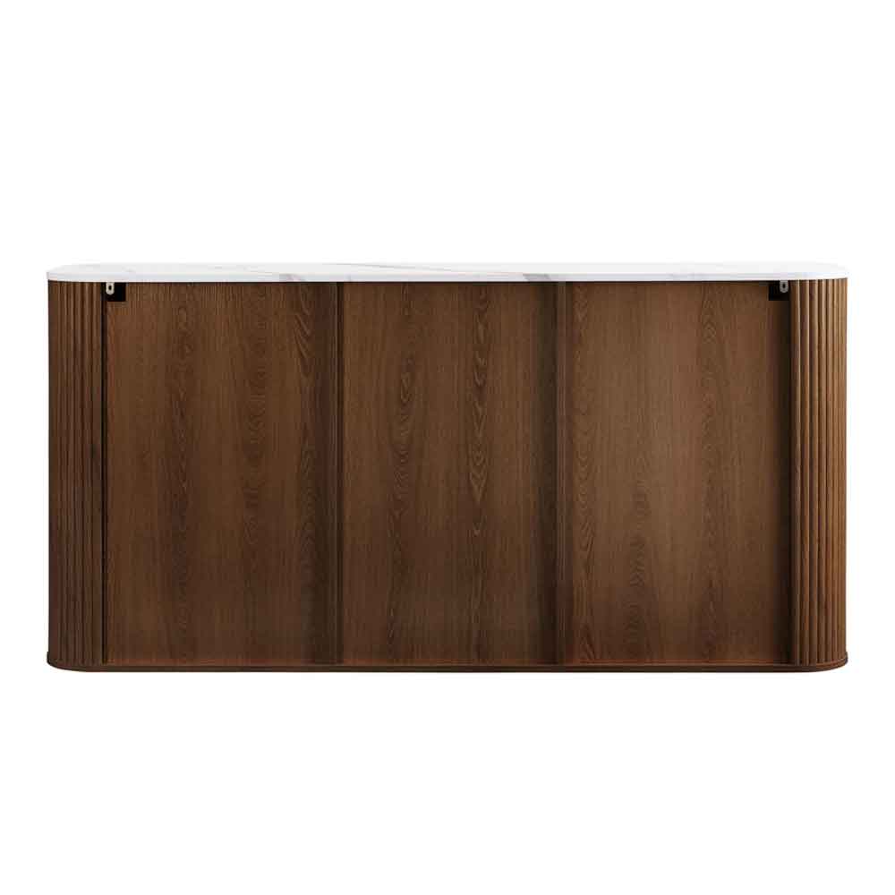 Ratro White Marble Effect Top Sideboard with Walnut Wooden Base