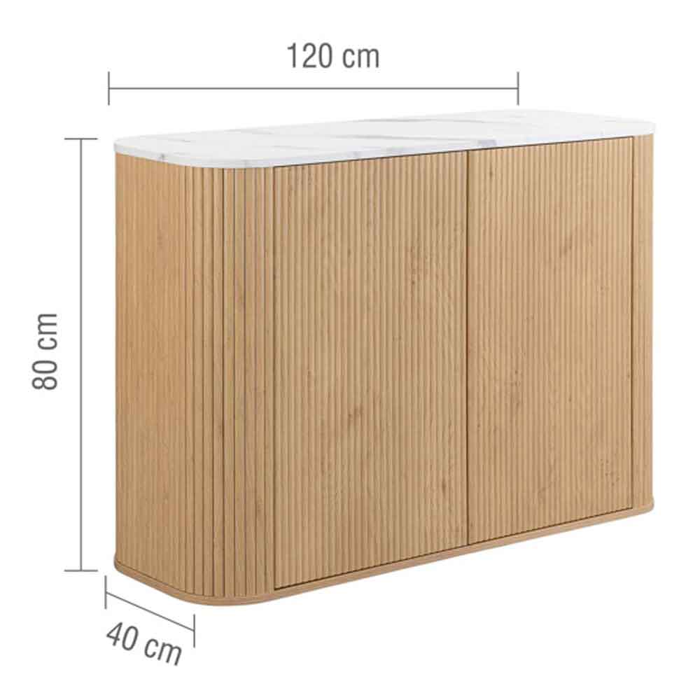 Ratro White Marble Effect Top Storage Cabinet with Oak Wooden Base