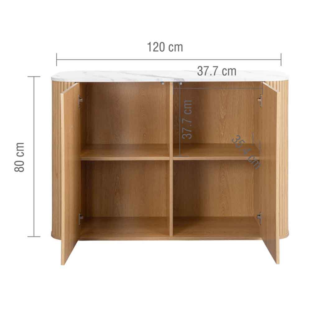 Ratro White Marble Effect Top Storage Cabinet with Oak Wooden Base
