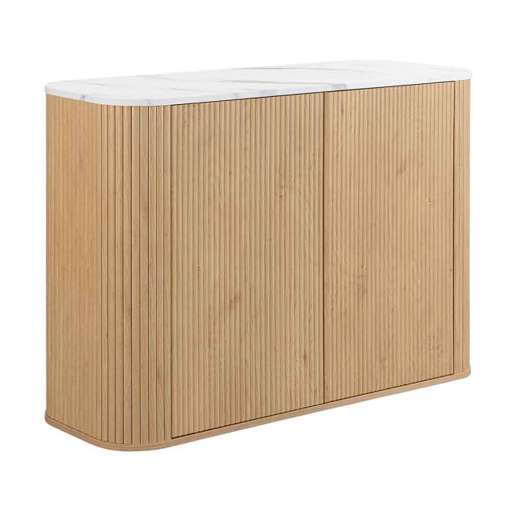 Ratro White Marble Effect Top Storage Cabinet with Oak Wooden Base