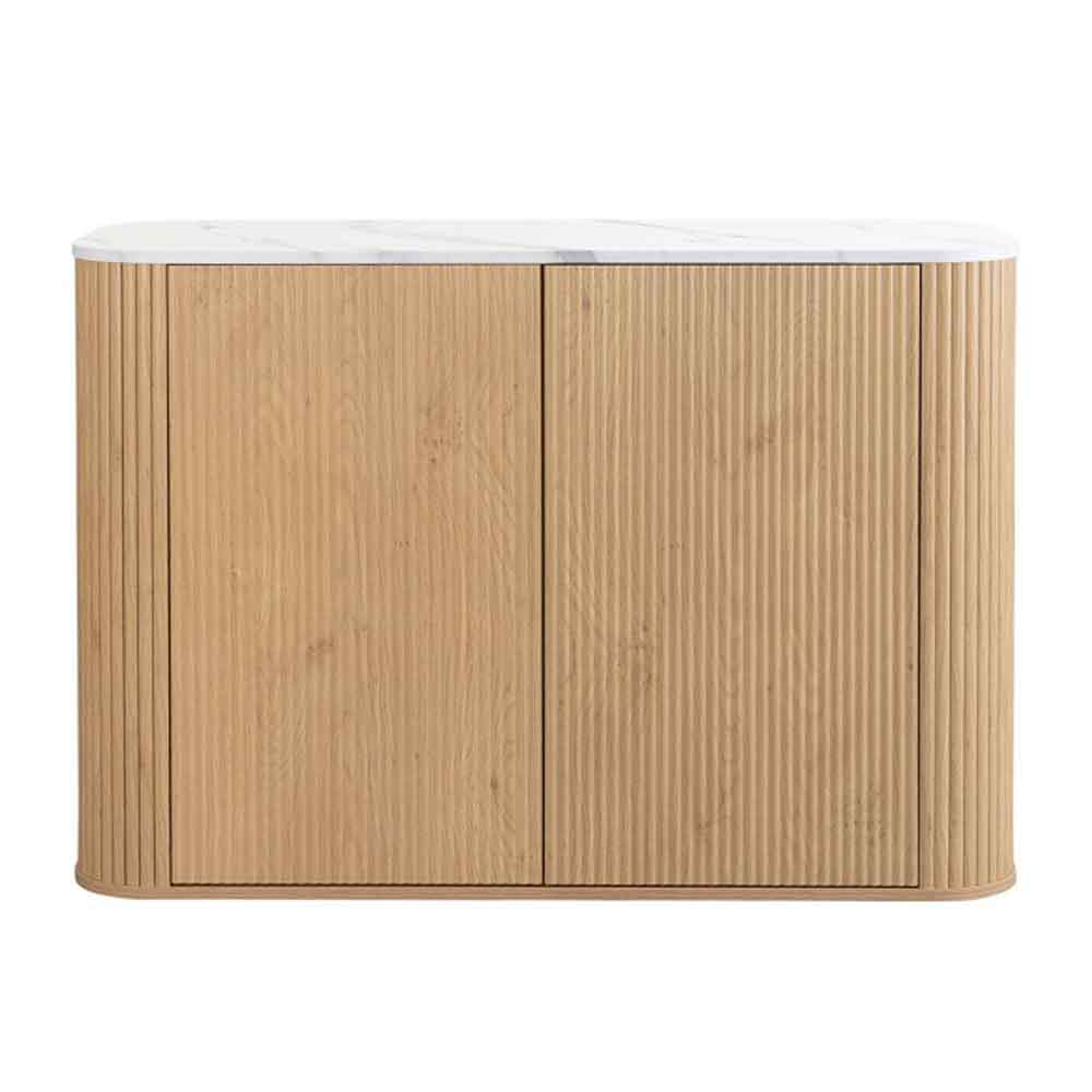 Ratro White Marble Effect Top Storage Cabinet with Oak Wooden Base