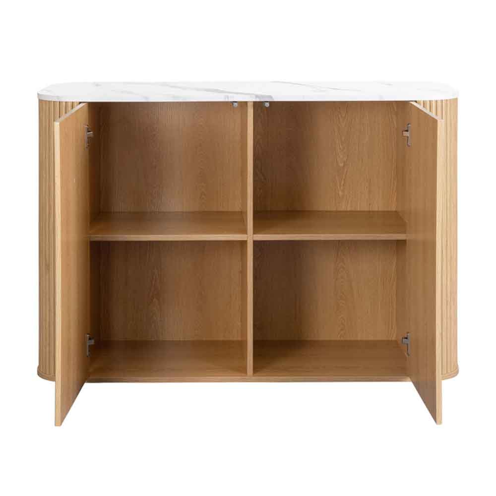 Ratro White Marble Effect Top Storage Cabinet with Oak Wooden Base