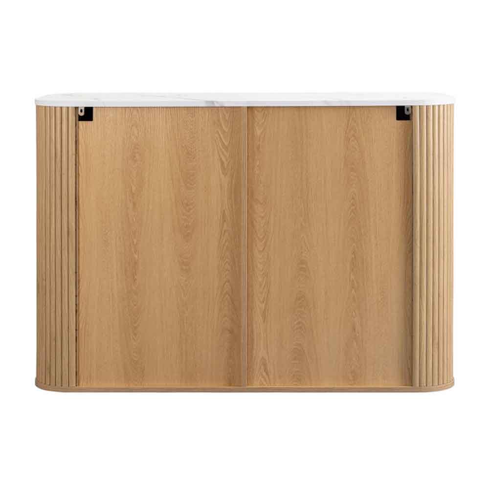 Ratro White Marble Effect Top Storage Cabinet with Oak Wooden Base