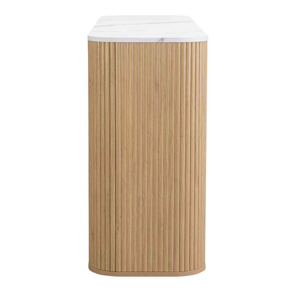 Ratro White Marble Effect Top Storage Cabinet with Oak Wooden Base