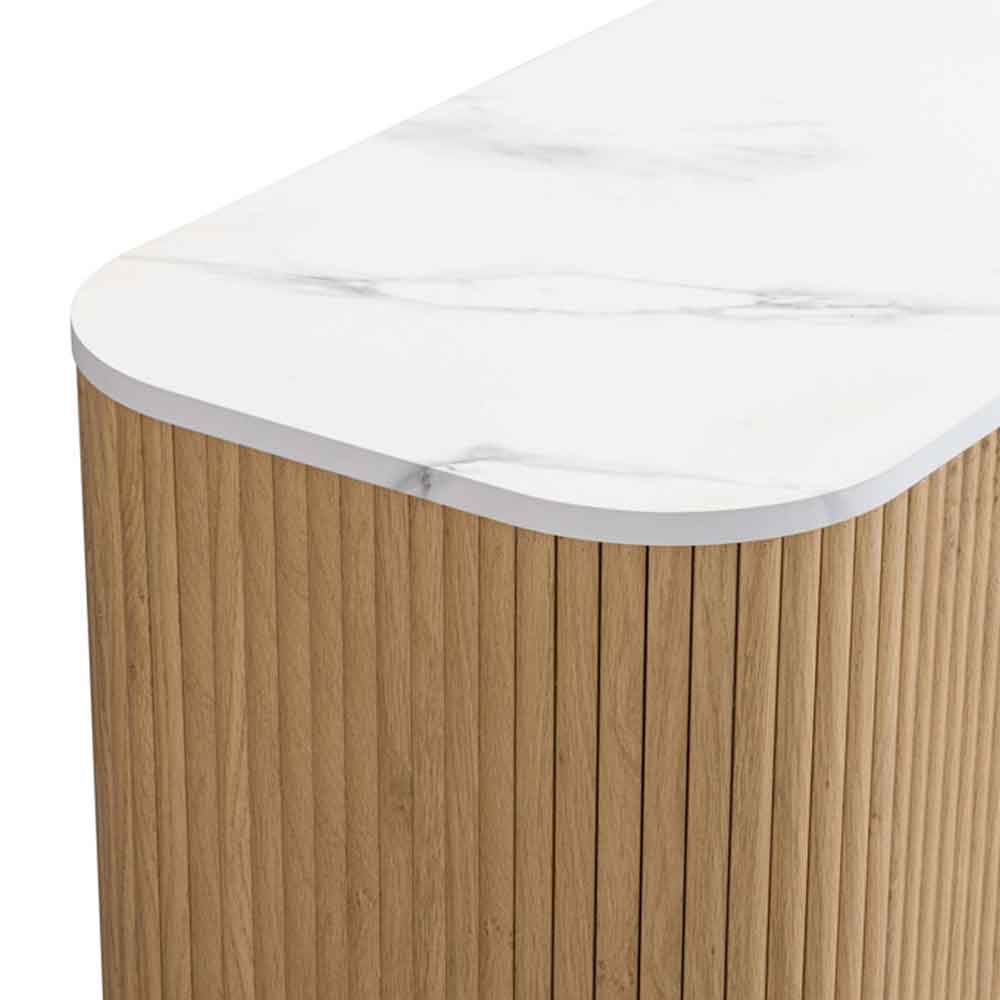 Ratro White Marble Effect Top Storage Cabinet with Oak Wooden Base
