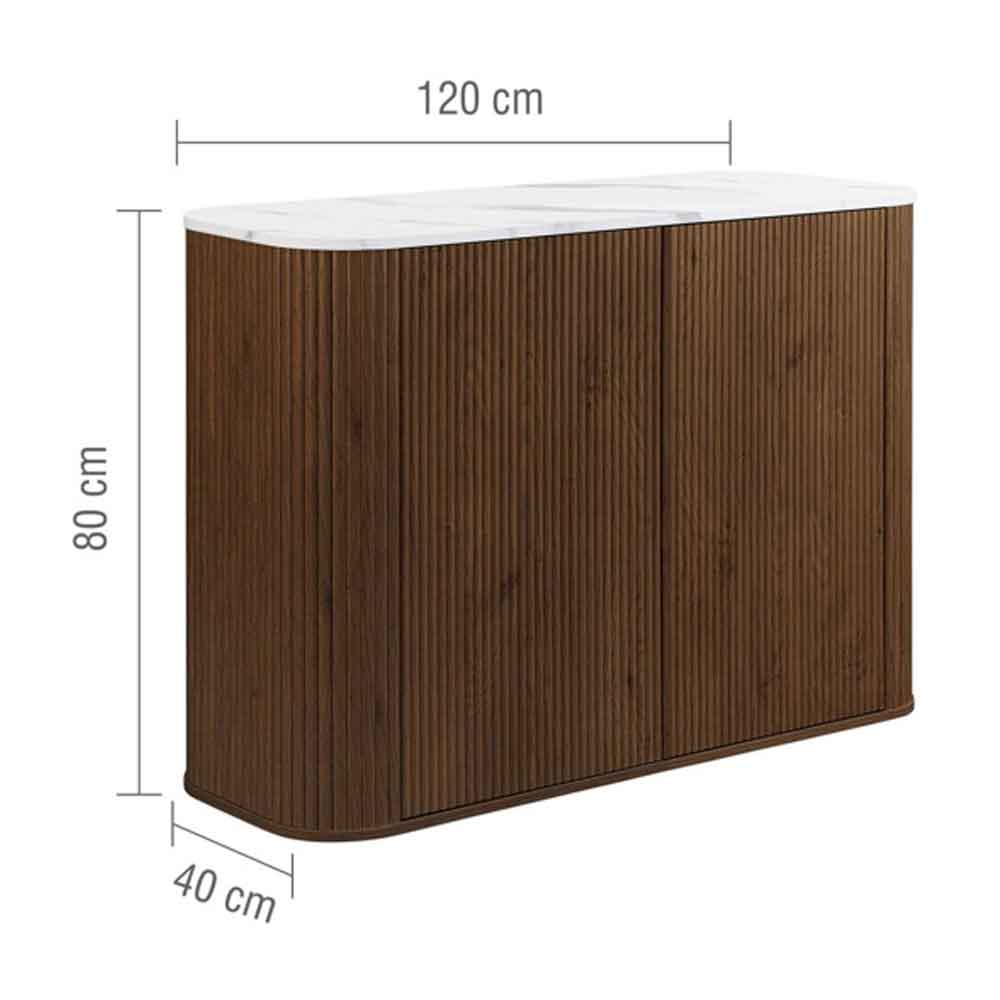 Ratro White Marble Effect Top Storage Cabinet with Walnut Wooden Base