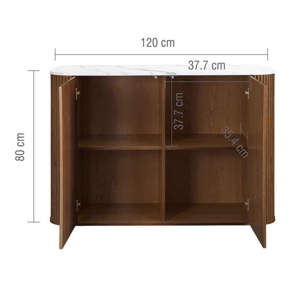 Ratro White Marble Effect Top Storage Cabinet with Walnut Wooden Base