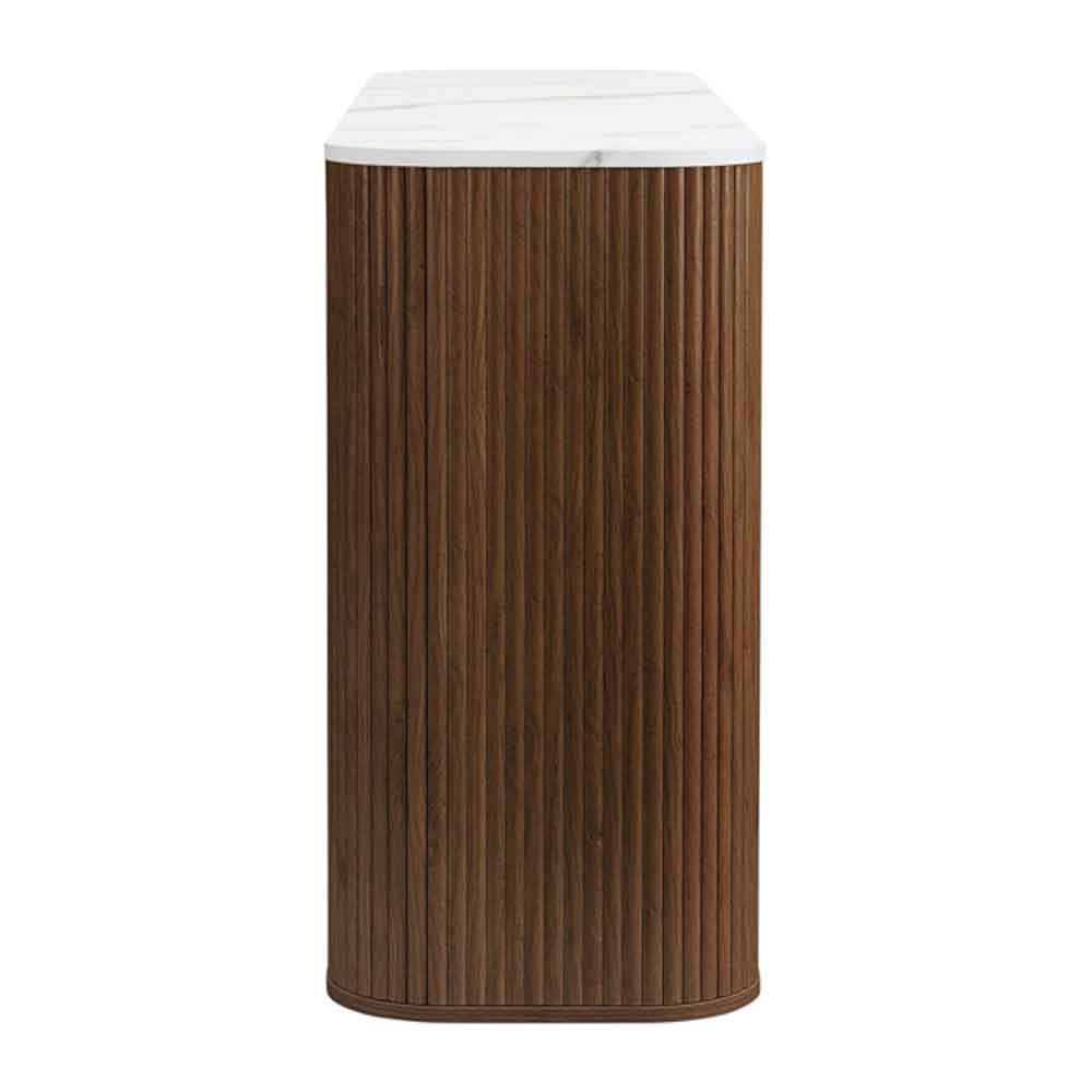 Ratro White Marble Effect Top Storage Cabinet with Walnut Wooden Base