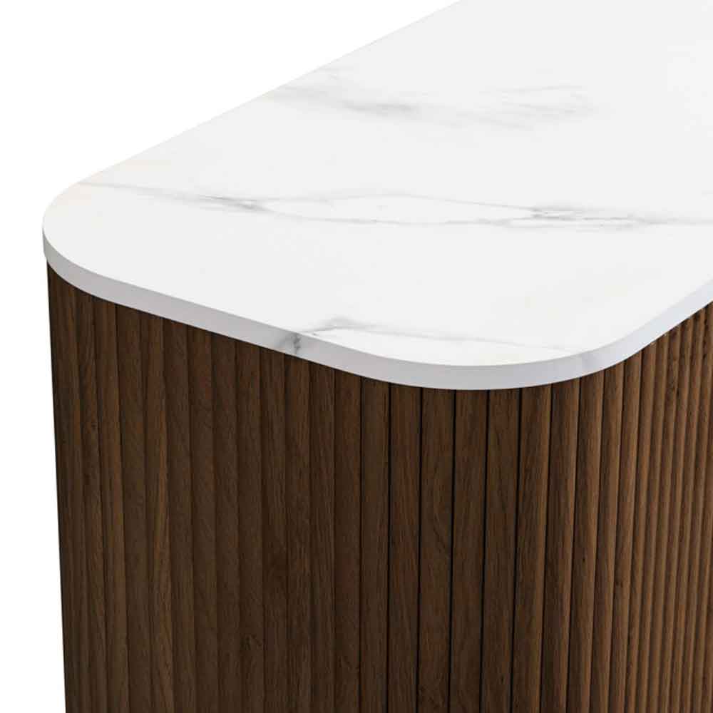 Ratro White Marble Effect Top Storage Cabinet with Walnut Wooden Base