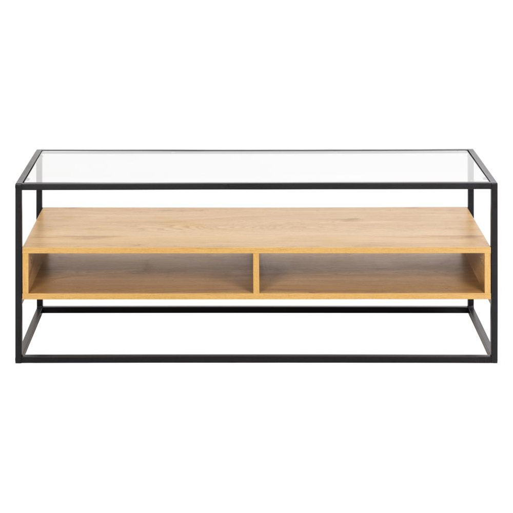 Rattvik Clear Glass TV Stand With 2 Shelves In Matt Wild Oak