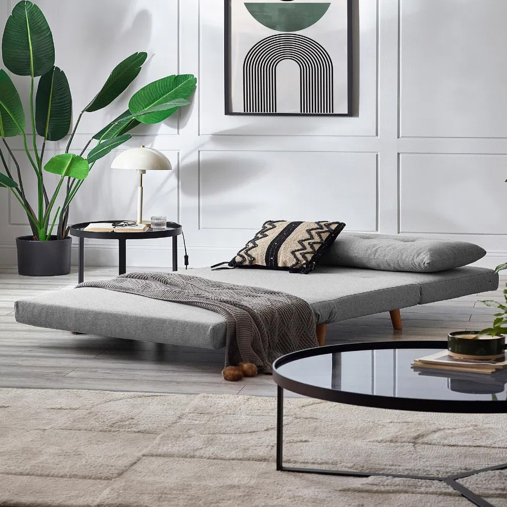 Rattvik Fabric Single Sofabed With Oak Legs In Grey