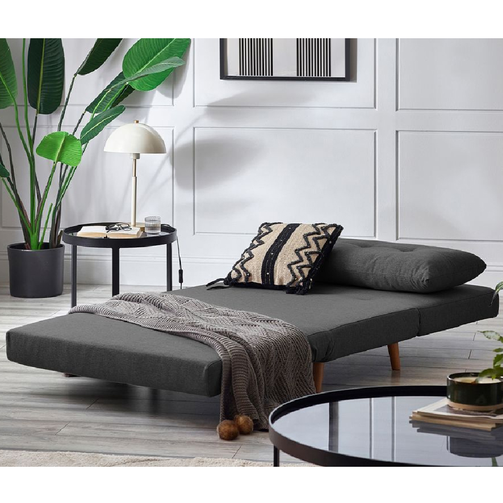 Rattvik Fabric Single Sofabed With Oak Legs In Mid Grey