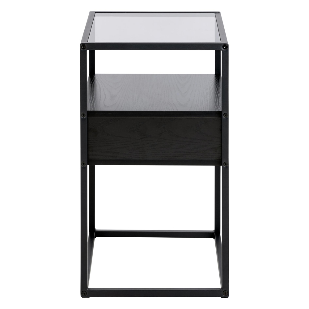 Rattvik Smoked Glass Bedside Cabinet With 1 Drawer In Ash Black