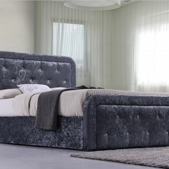Ravello Fabric Storage Double Bed In Dark Grey Crushed Velvet