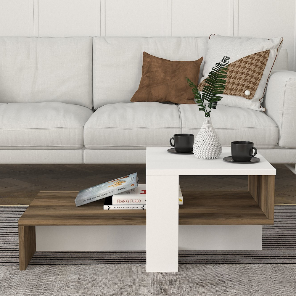 Ravello Wooden Coffee Table With Undershelf In White And Walnut