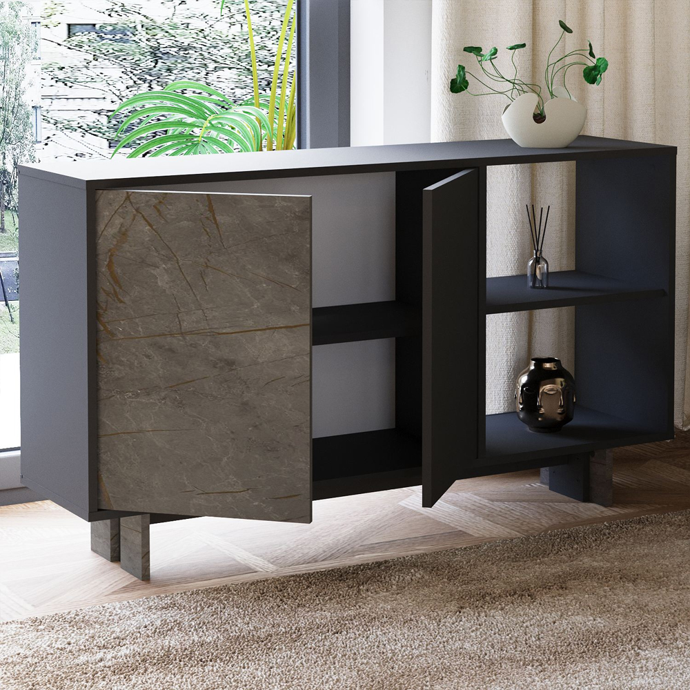Ravello Wooden Console Table in Anthracite and Grey Marble Effect