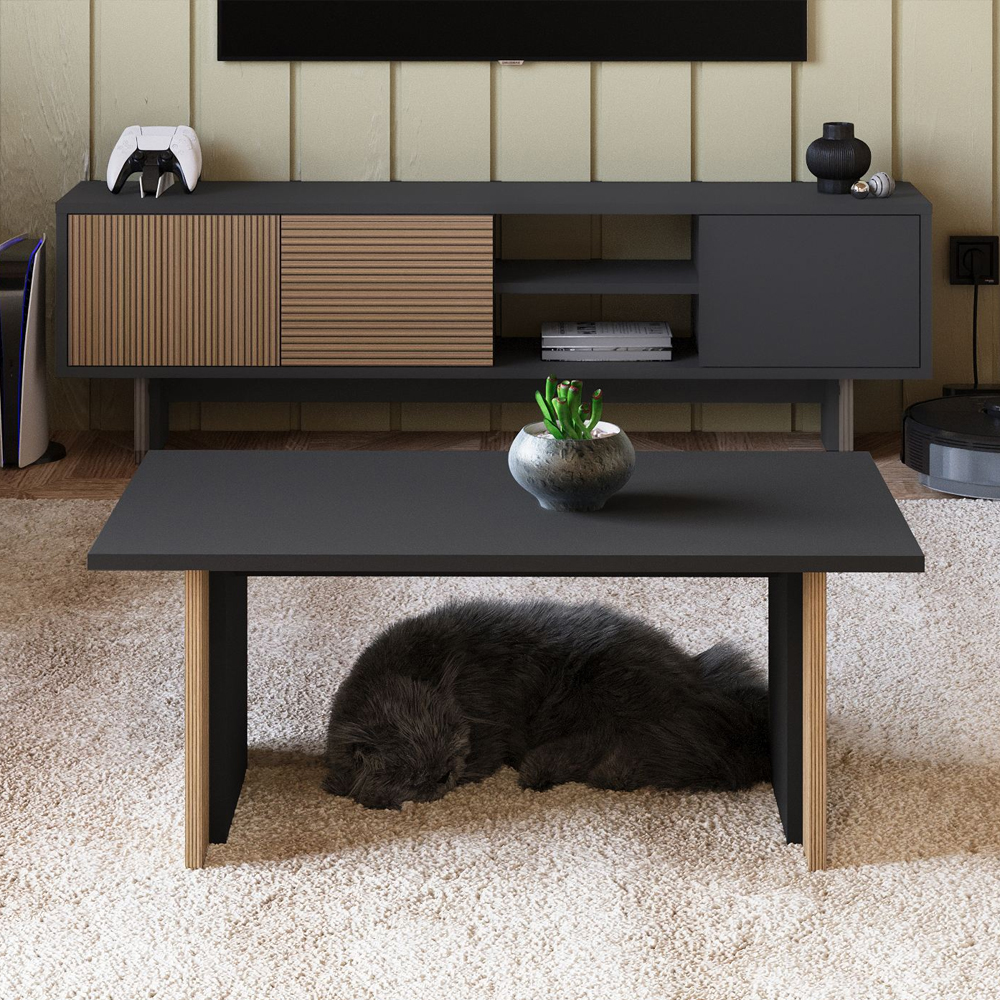 Ravello Wooden Living Room Furniture Set in Anthracite and Warm Oak and LED