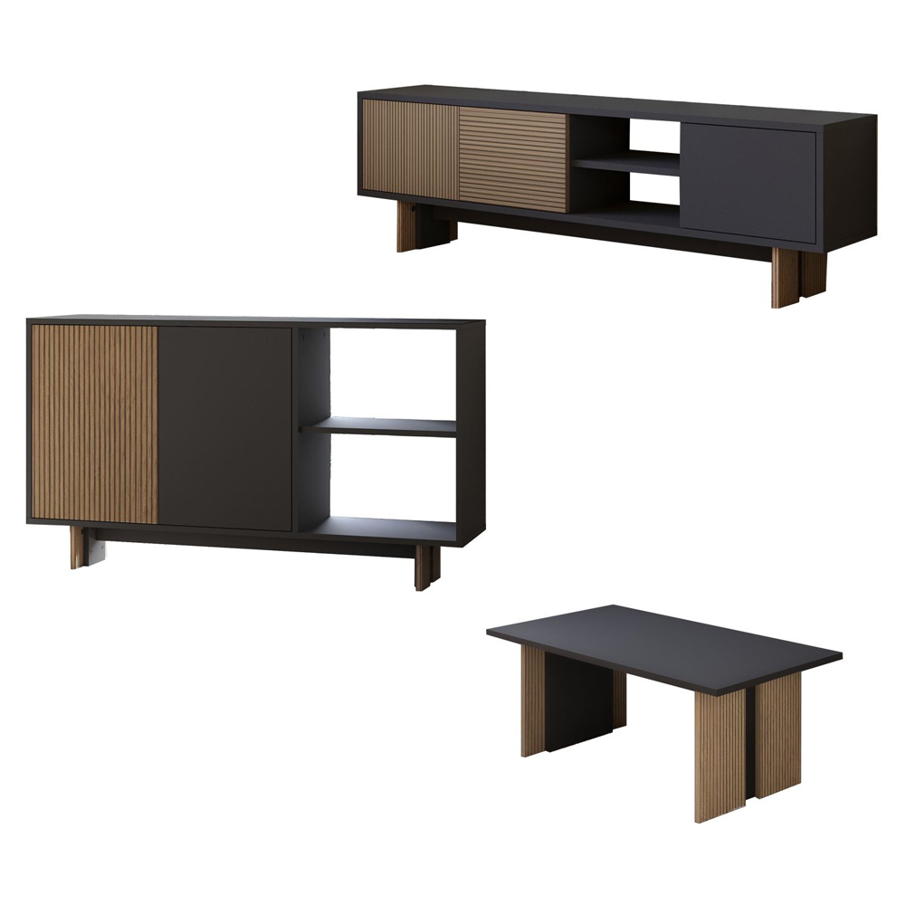 Ravello Wooden Living Room Furniture Set in Anthracite and Warm Oak and LED