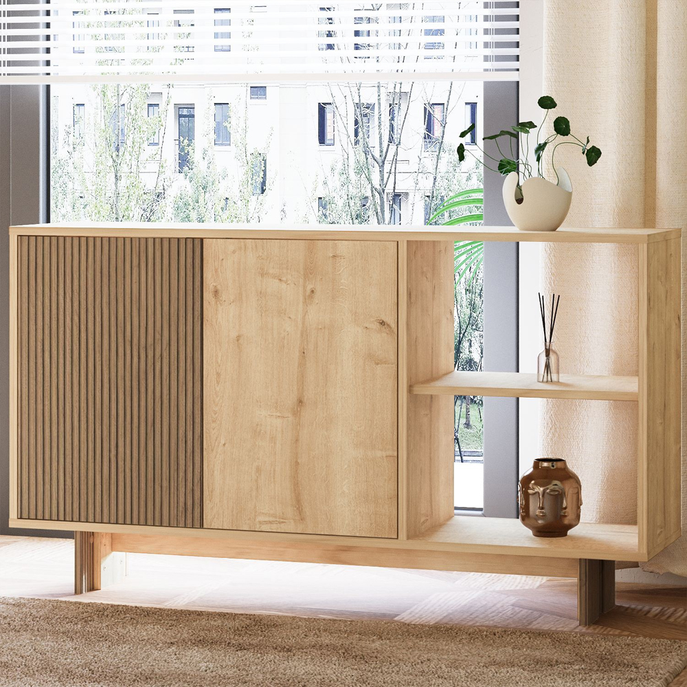 Ravello Wooden Living Room Furniture Set in Warm Oak and Sapphire Oak and LED