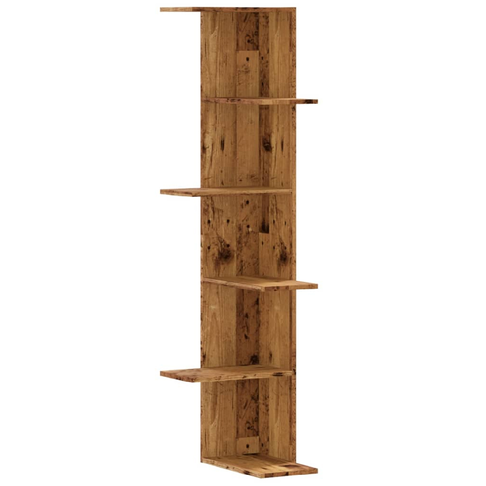 Ravena Wooden Corner Wall Shelf With 5 Shelves In Brown Oak