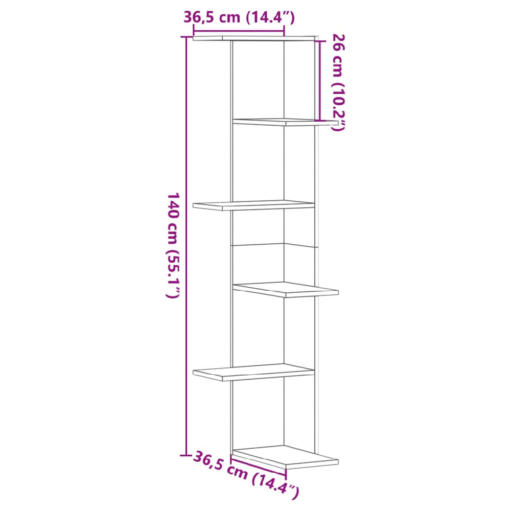 Ravena Wooden Corner Wall Shelf With 5 Shelves In Oak