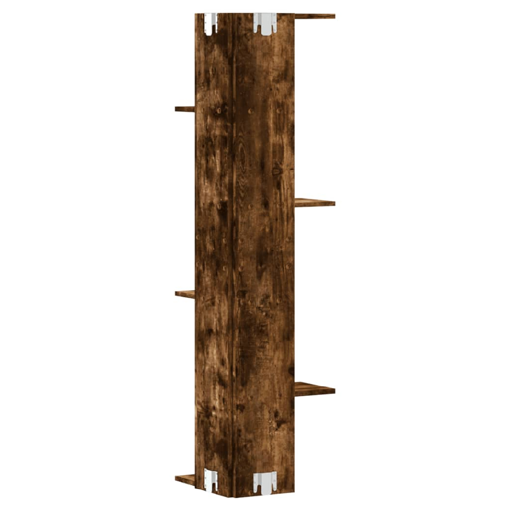 Ravena Wooden Corner Wall Shelf With 5 Shelves In Smoked Oak