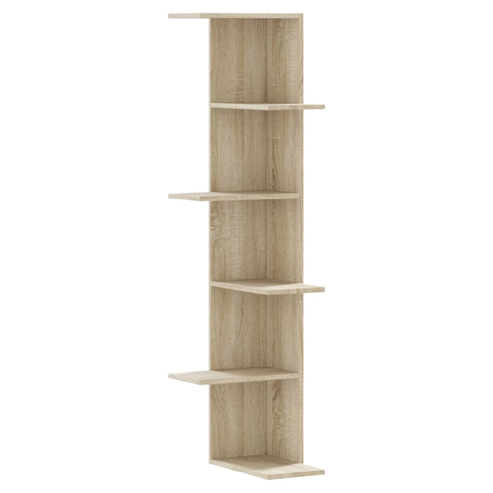 Ravena Wooden Corner Wall Shelf With 5 Shelves In Sonoma Oak