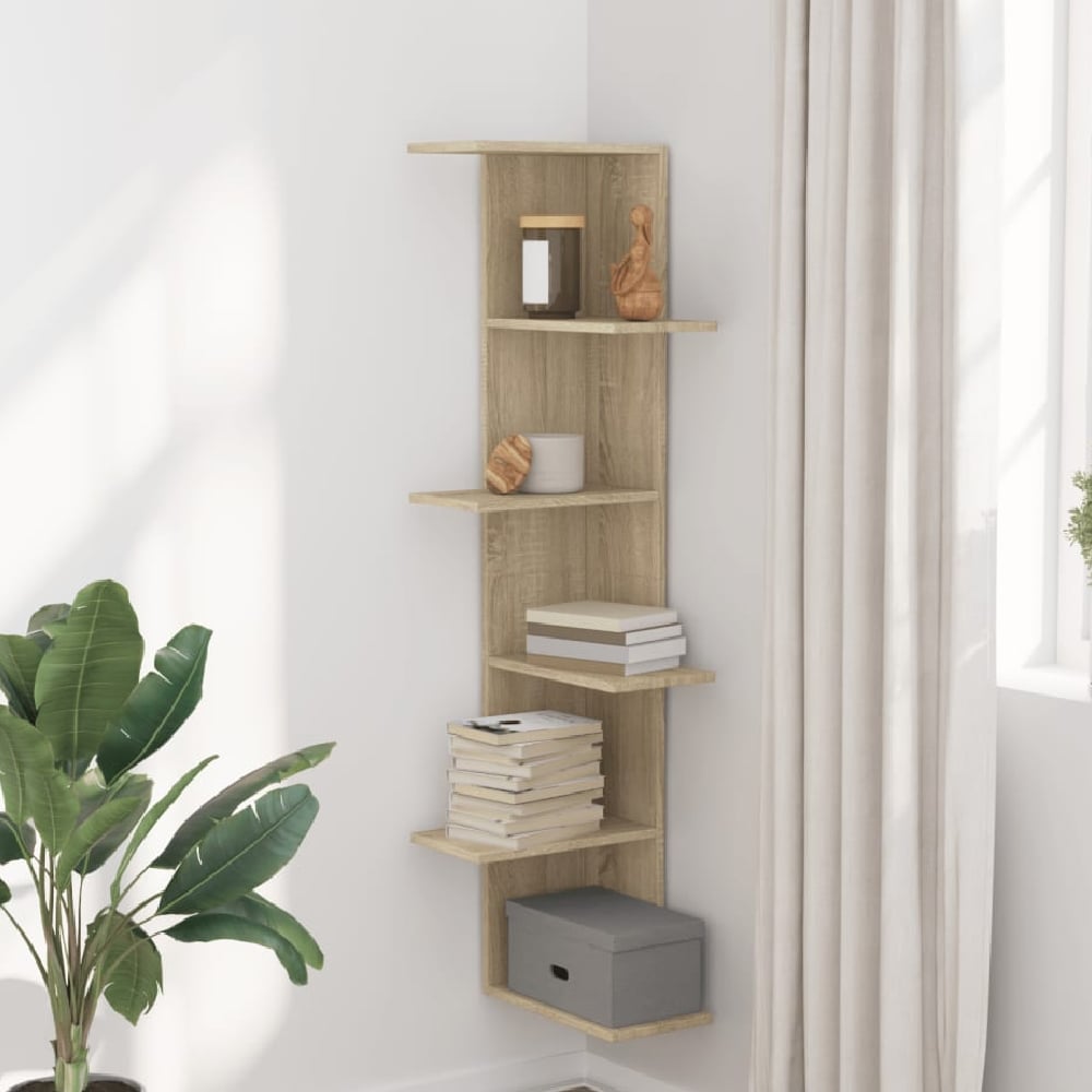 Read more about Ravena wooden corner wall shelf with 5 shelves in sonoma oak