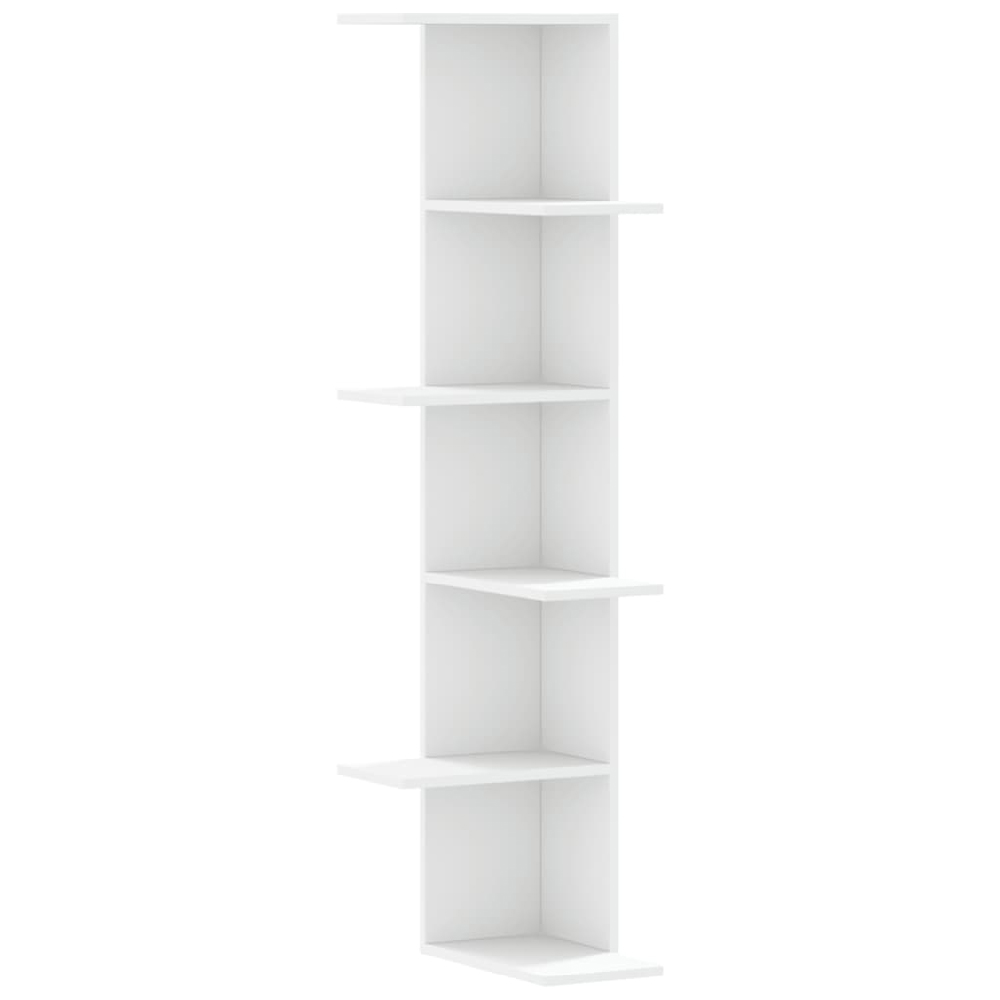 Ravena Wooden Corner Wall Shelf With 5 Shelves In White