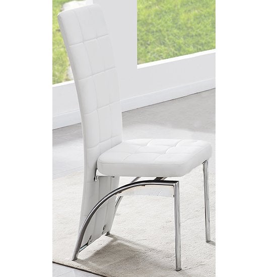 Photo of Ravenna faux leather dining chair in white with chrome legs