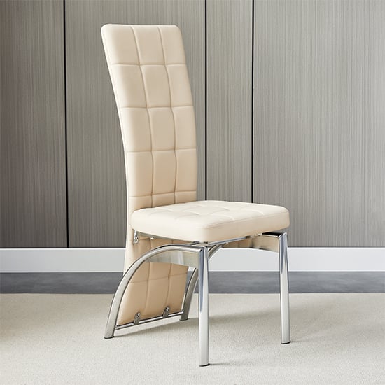 Product photograph of Ravenna Faux Leather Dining Chair In Taupe With Chrome Legs from Furniture in Fashion