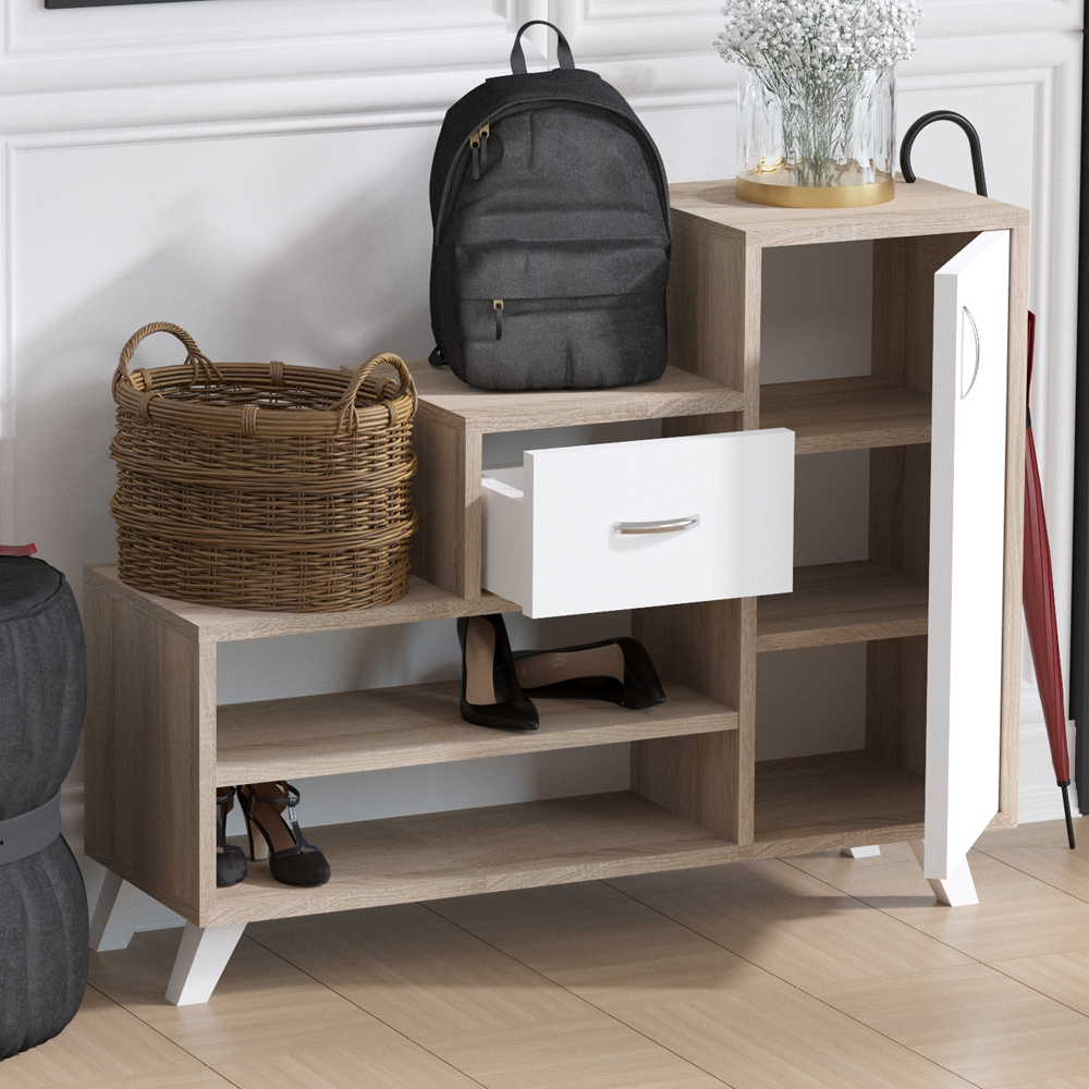 Ravio Wooden Shoe Storage Cabinet in Atlantic Pine and White