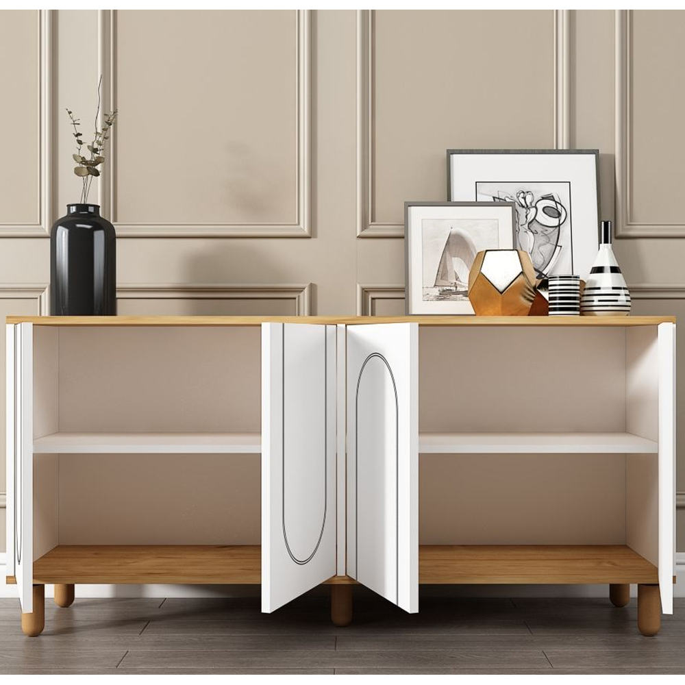 Ravone Wooden Sideboard with 4 Doors in Sapphire Oak and White
