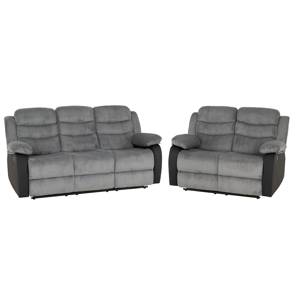 Rawlins Fabric Faux Leather Recliner 3+2 Seater Sofa Set in Grey and Black