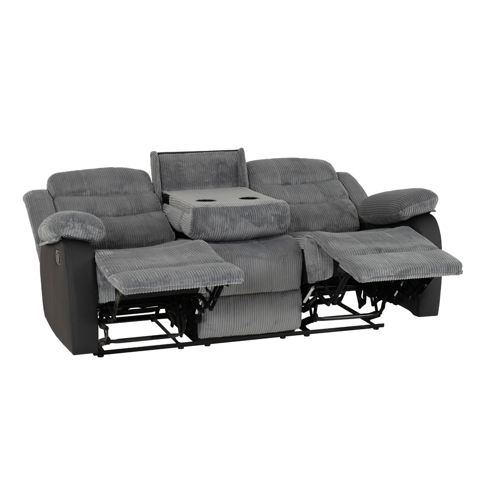 Rawlins Fabric Faux Leather Recliner 3+2 Seater Sofa Set in Grey and Black