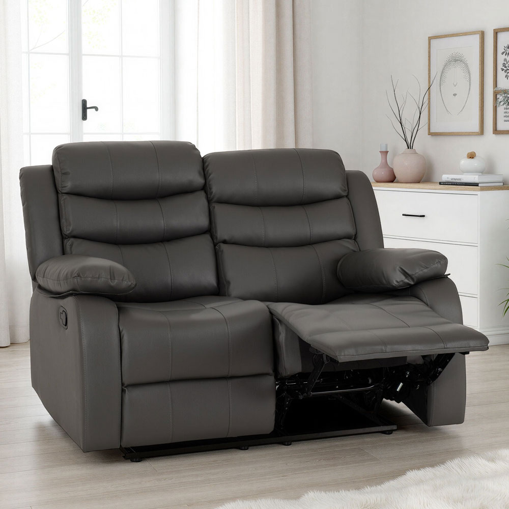 Rawlins Faux Leather Recliner 2 Seater Sofa in Grey