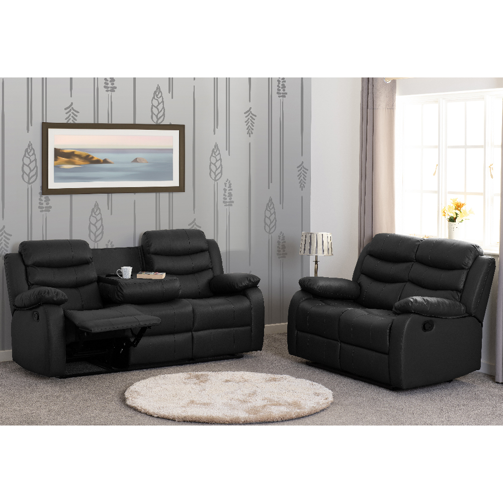 Rawlins Faux Leather Recliner 3+2 Seater Sofa Set In Black
