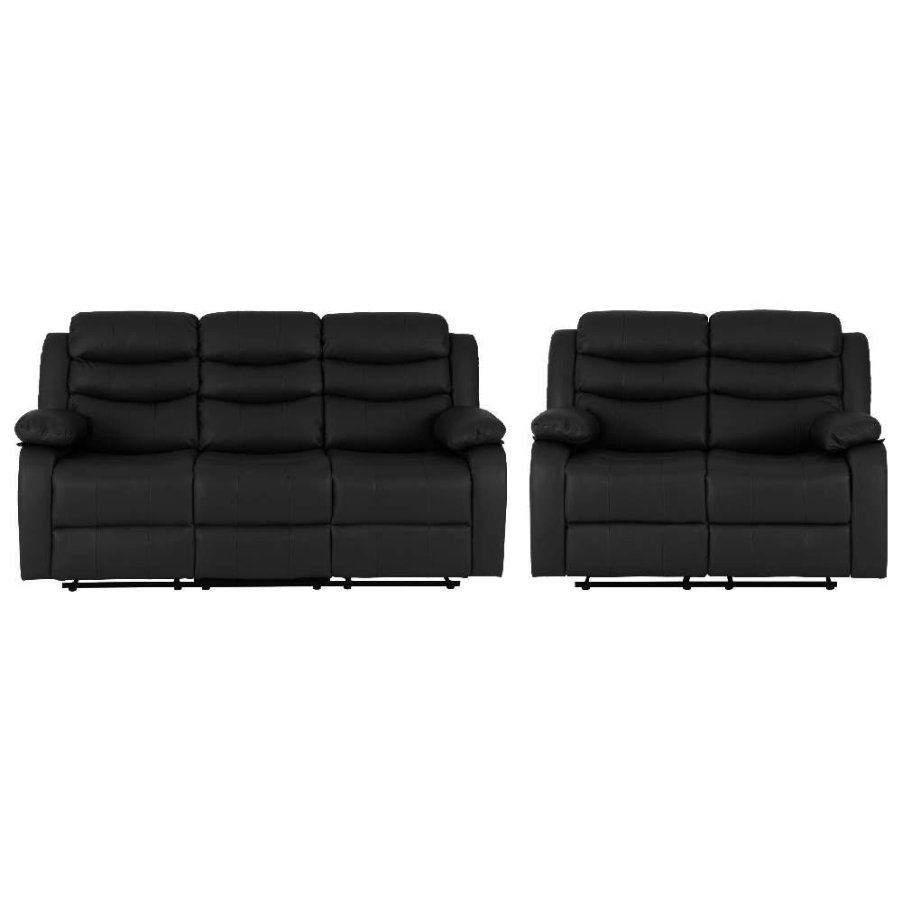 Rawlins Faux Leather Recliner 3+2 Seater Sofa Set In Black