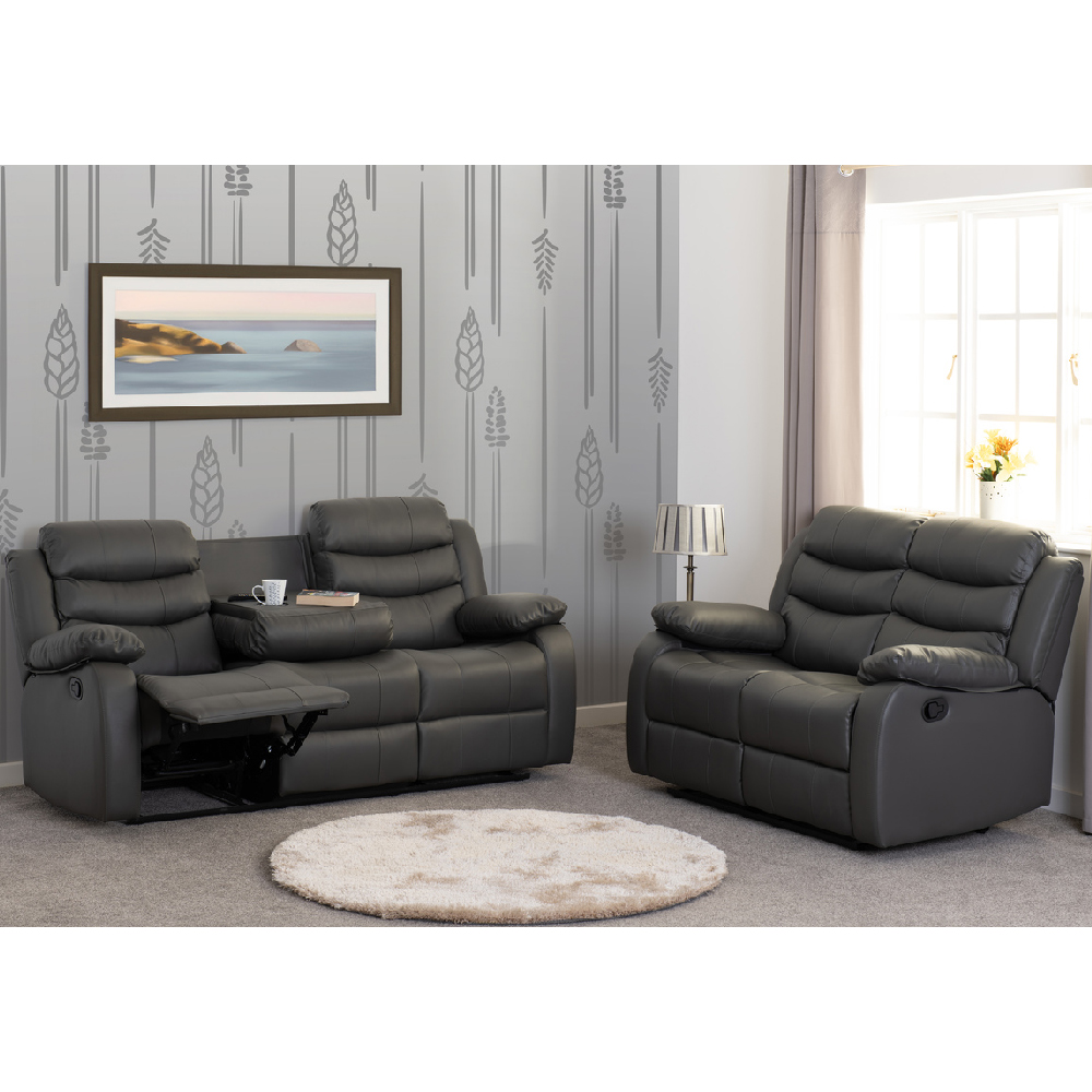 Rawlins Faux Leather Recliner 3+2 Seater Sofa Set In Grey