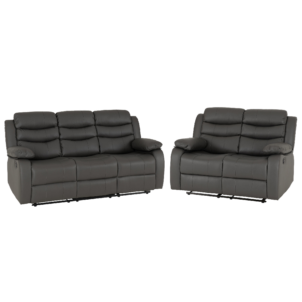 Rawlins Faux Leather Recliner 3+2 Seater Sofa Set In Grey