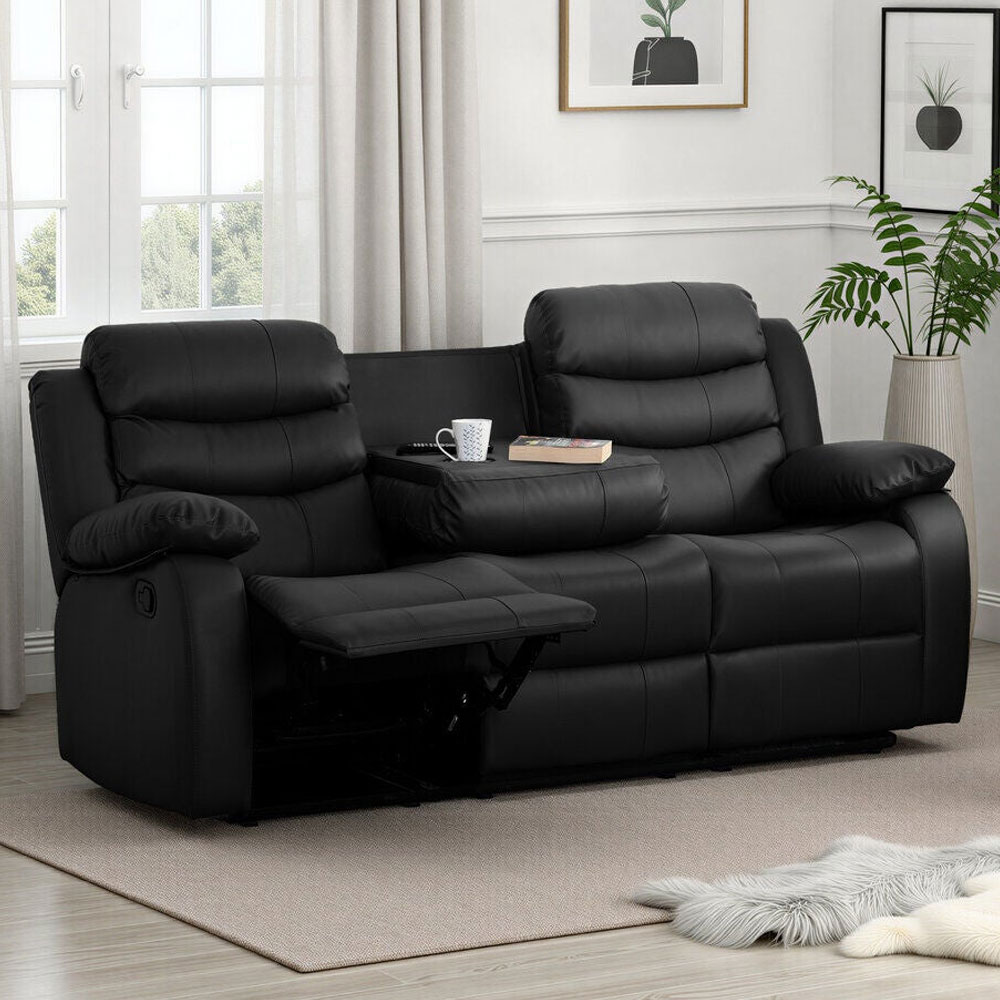 Rawlins Faux Leather Recliner 3 Seater Sofa in Black