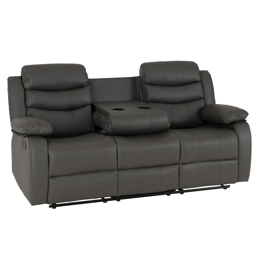 Rawlins Faux Leather Recliner 3 Seater Sofa in Grey