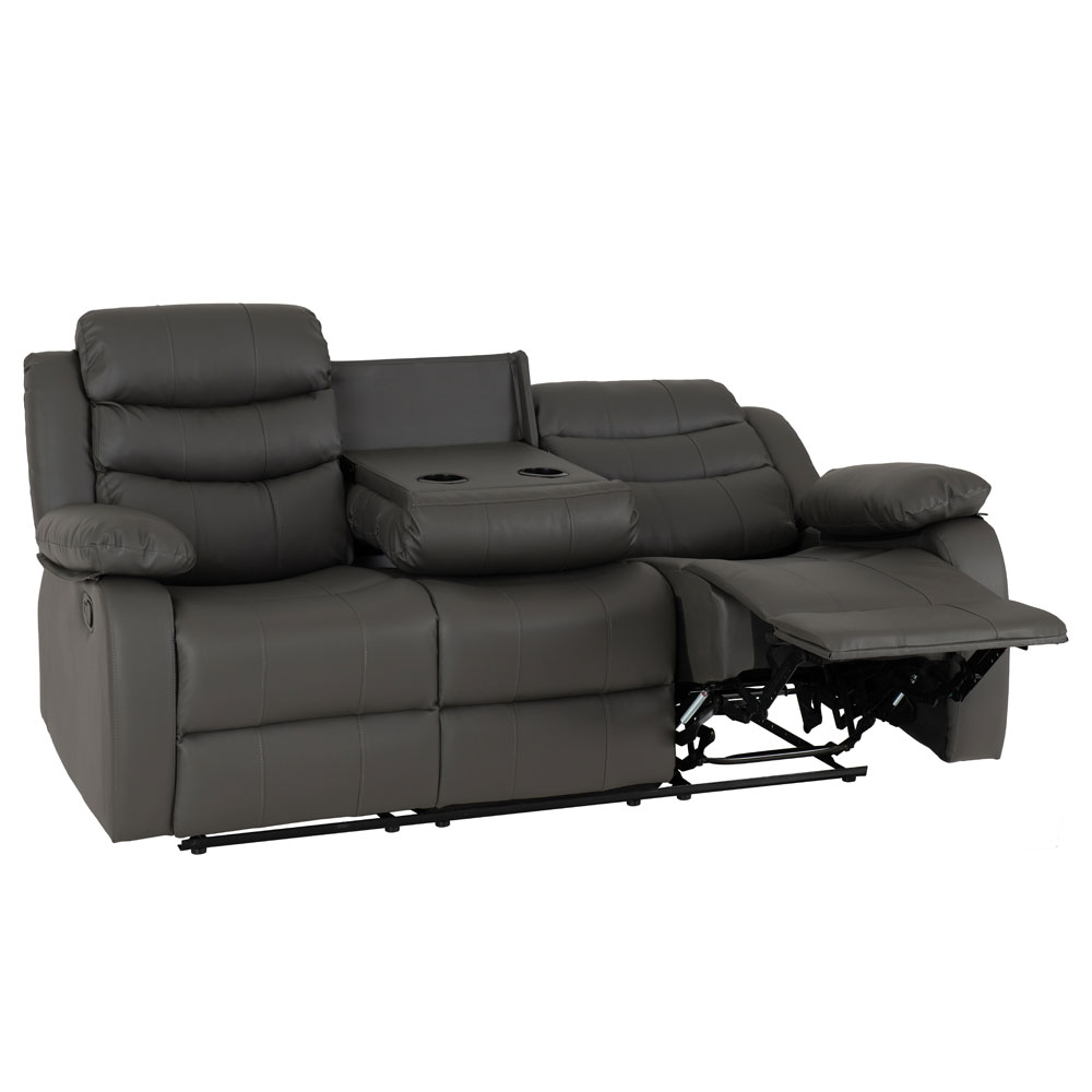 Rawlins Faux Leather Recliner 3 Seater Sofa in Grey