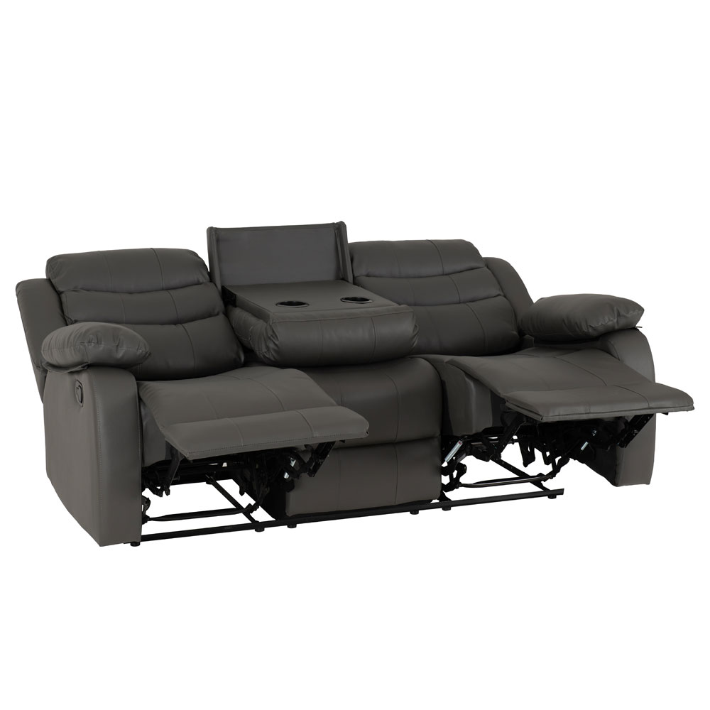 Rawlins Faux Leather Recliner 3 Seater Sofa in Grey