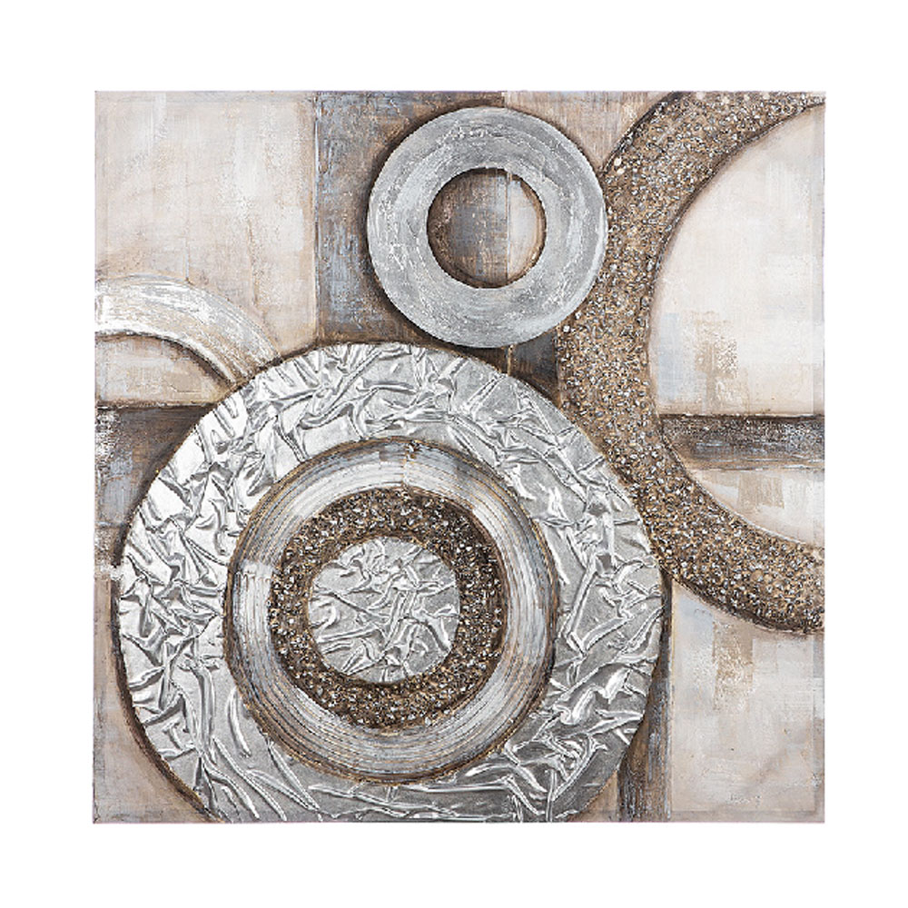 Raxen Canvas Circle Wall Art in Silver