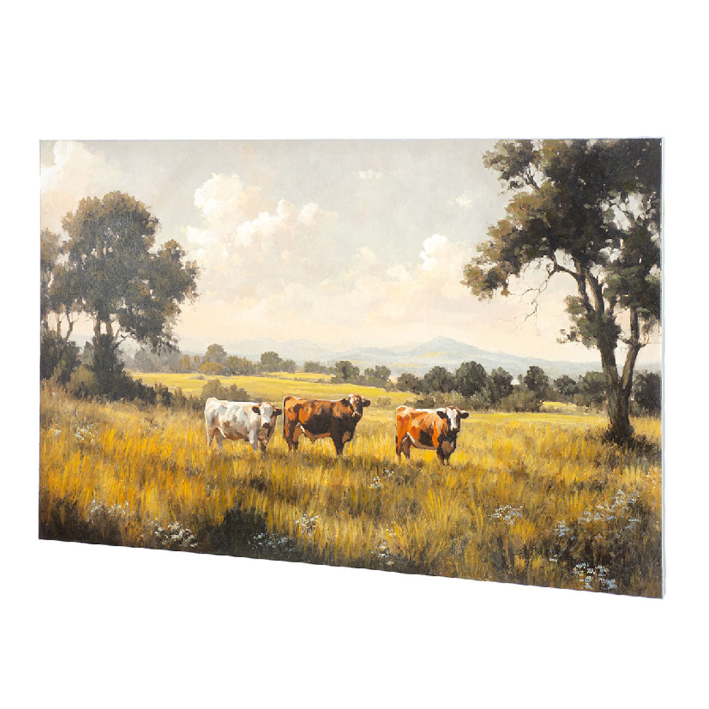 Raxen Canvas Cow Wall Art in Green and Brown