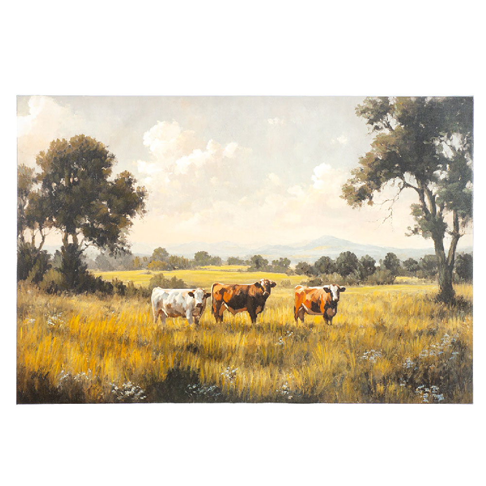 Raxen Canvas Cow Wall Art in Green and Brown