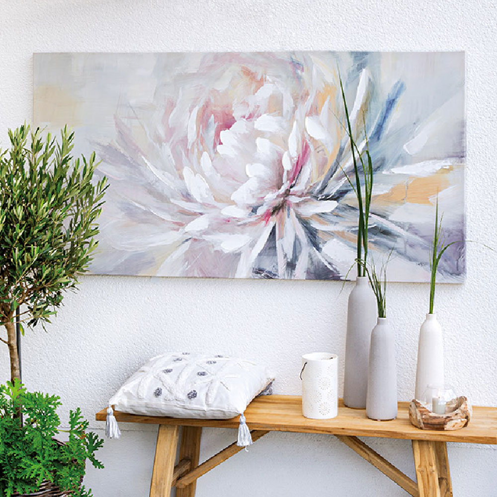 Raxen Canvas Flower Pattern Wall Art in Cream and White